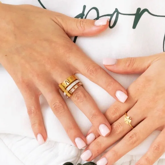 TRIPLE STACK STONE RING - GOLD - Picture 1 of 5